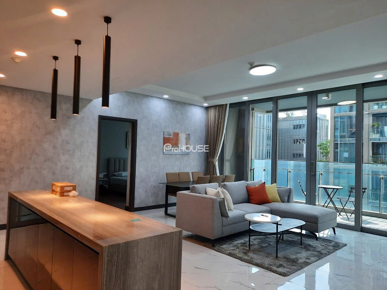 Pool view 3 bedroom apartment for rent in Empire City with modern furniture