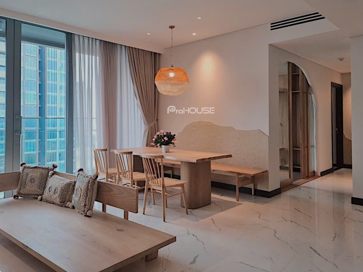 Japanese-Inspired 3BR Apartment For Rent in Empire City with River & Bitexco Views